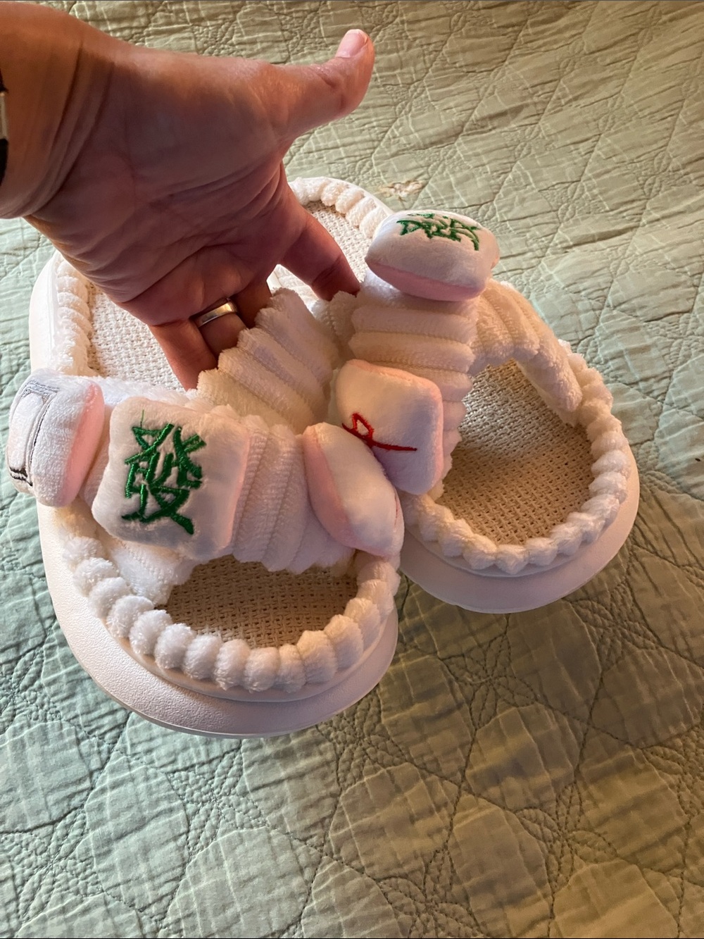 Mahjong Tile Plush White House Slippers